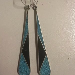 *Vintage 90s turquoise-onyx silver earrings - stamped !